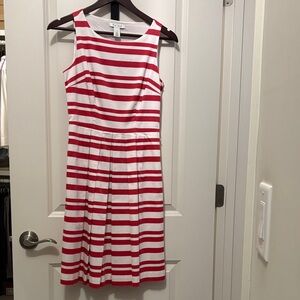 White House Black Market Red and White Striped Belted Midi Dress. Size 2.